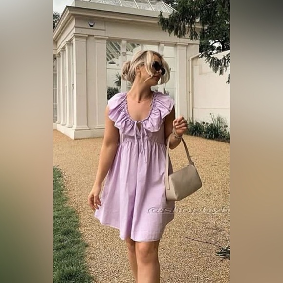 NEW Zara Pastel Lilac Purple Sleeveless Mini Dress Ruffles Tie Boho Cotton XL - Picture 2 of 8